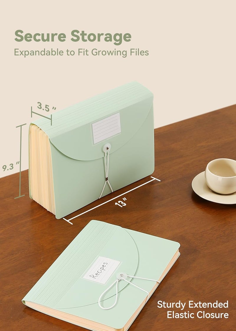 SortRax Accordion File Organizer 12 Pockets, Monthly Bill Receipt Tax Organizer, Expanding File Folders with Larger Bright Tabs, Fits Letter/A4 Size - Green - Image 3